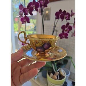 Aynsley Orchard Fruit Gold Orchard Tea Cup & Saucer Set Bone China